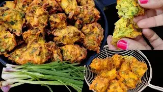 हरे प्याज के कुरकुरे पकोड़े | Spring Onion Pakora Recipe | Hare Pyaz Ke Pakode| Pyaj Saag Ke Pakode