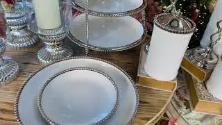 Set of 2 White Ceramic Plate with Silver Beaded Trim