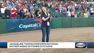 Jacqueline Thomas performs national anthem ahead of Fisher Cats game