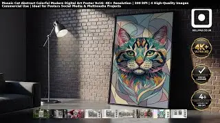 Mosaic Cat Abstract Art Poster 9x16 - Modern Digital Art #CatArt