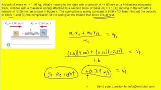 A block of mass m1 = 1.60 kg, initially moving to the right with a velocity
