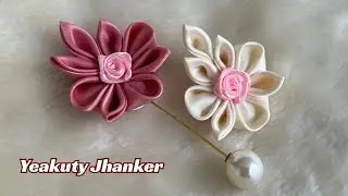 DIY- Kanzashi Ribbon flower brooch or lapel pin. Easy tutorial for a beginner.