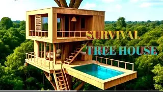 We Built This SECRET Tree House By Hand !!Survival in jungle 🌲🌴🌲#survival 