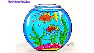 Aquarium drawing easy || How to draw fish aquarium || Fish bowl drawing