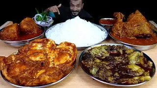 Asmr Eating Mutton Fat Curry,Chicken Leg Pish Curry,Spicy Egg Omlet Curry , With Rice, Mukbang Video
