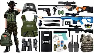 Unboxing Counter-Strike toys, including AWM sniper rifle, Glock, Barrett, and M24 sniper rifle