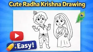 🦚 Cute Radha Krishna Drawing Step by Step | Easy Cartoon Art ✍️