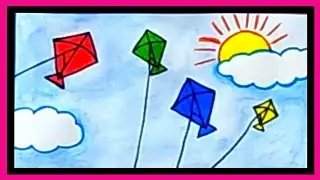 Basant panchmi drawing. Kite festival. How to draw Basant Panchami drawing.