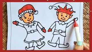 Elf drawing in Christmas dress / Elf girl drawing easy / Elf boy drawing / How to draw Elf easy