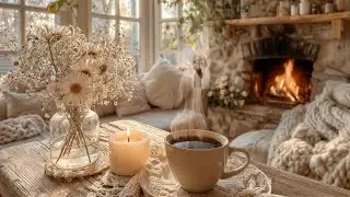 Cozy Fireplace Coffee ☕ Peaceful Jazz Instrumental | Relaxing Cafe Ambience for Morning Work & Study