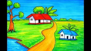Wow easy drawing - How to draw a village scenery