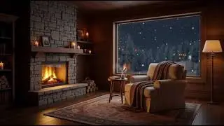 Peaceful Winter Night Ambience ❄️ Cozy Room with Fireplace & Gentle Piano for Deep Relaxation