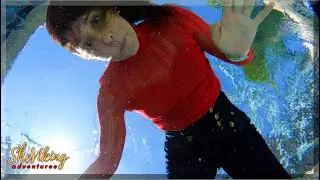 Underwater Swimming WetLOok Style💦 In a REd Sweater 👠 Red High Heels Blue Jeans👖Pool Fun