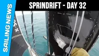 Spindrift - Jules Verne Trophy - Day 32 - High wire repairs