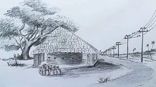 Scenery drawing with pencil || easy village scenery drawing. #drawing #art 