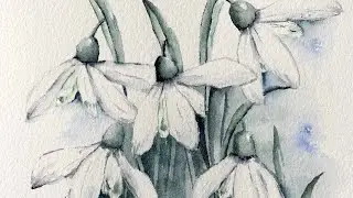 Watercolor snowdrops paint along tutorial demo