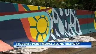 Students paint section of Kamehameha Hwy into visual Waipio mural
