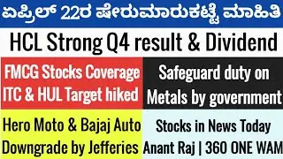 HCL Q4 Result | FMCG Stocks Target |Metal stocks | Hero motocorp |Anantraj | Share Market In Kannada