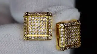 Gold Iced Out Ear Studs, Hip Hop Ear Studs, Mens Diamond Ear Studs, Womens Diamond Ear Studs