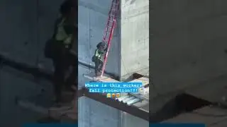 Worker uses ladder in an extremely dangerous spot #jjsafetyllc #safetyfirst #safetyfails