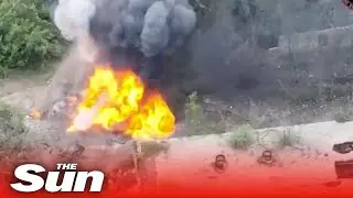 Ukrainian forces blow up Russian ammo and weapons with aerial strikes