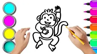 How To Draw cute Monkey Drawing, Painting & Coloring For Kids and Toddlers_ Child Art 🐋🌈🎨