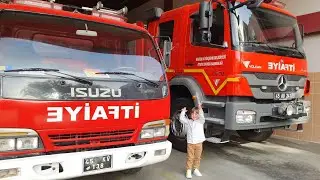 Fatih Selim👨‍🚒 itfaiye🧯 merkezine gitti 🚒gerçek itfaiye💥 arabalarını yakından inceliyor🚒🔥