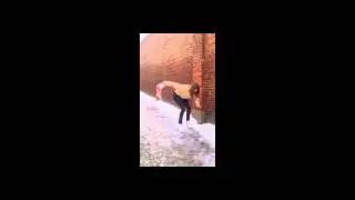 Women sliding on ice in high heels -  Pee-wee background music,Very Funny!!!!!