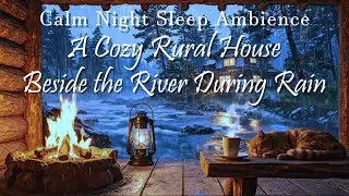 A Cozy Rural House Beside the River During Rain | Calm Night Sleep Ambience