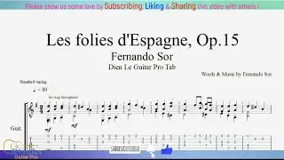 For Guitar Classical with TABs - Fernando Sor - Les folies d'Espagne, Op.15