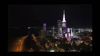 Зимняя набережная Батуми ночью | Вид с высоты птичьего полёта