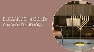 Large Modern Antique Gold Nine Branch Electric Chabad Style Hanukkah Menorah with Flame Shaped Bulbs
