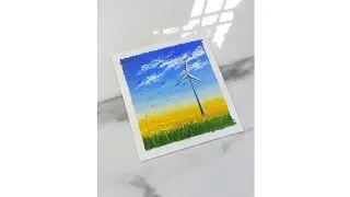 Windmill in beautiful mustard garden Painting : tutorial #shorts #art