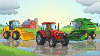 Satisfying Farm Work: Bear Drives Tractor in Deep Mud & Rain! Corn Harvest ASMR