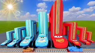 Big & Small Red x Blue Perpendicular Trucks Lightning McQueen VS Train Thomas | BeamNG.drive