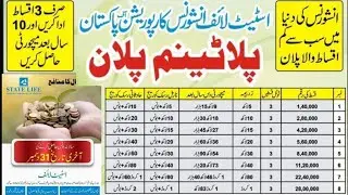State life insurance of pakistan || only 3 year installments || پلاٹینم پلان اسٹیٹ لائیف