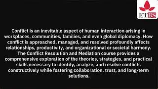 Conflict Resolution and Mediation course overview