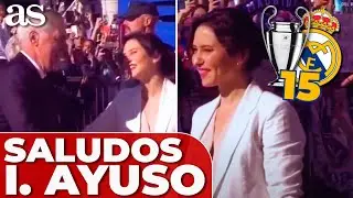 AYUSO saluda a los jugadores del REAL MADRID en la FIESTA de la CHAMPIONS LEAGUE en la COMUNIDAD
