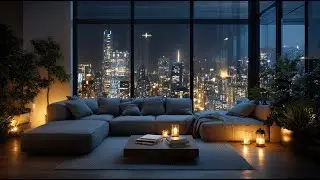 Cozy Living Room with Rainy Night City View | Calm Urban Ambience