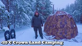 Hot Tent Camping Alone in the Snow & Cold