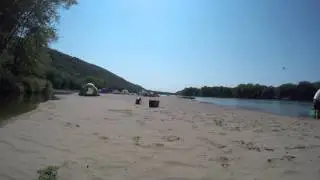 Wisconsin River sandbar camp set up on Etiquette Island
