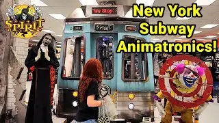 Аниматроники магазина Spirit Halloween Store включают обзор прохождения поезда метро Нью-Йорка 20...