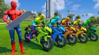 SPIDERMAN MOTORCYCLE SKATE RAMP CHALLENGE - OBSTACLES ON THE GOLF COURSE