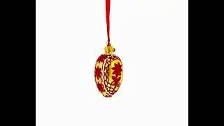 Cream with Red Floral and Lace Accents Mini Glass Egg Ornament 2.9 Inches (LL-708)