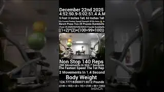 My Fastest Speed Non Stop 140 Reps Flat Bench Press (Two) 25 Pounds, 63 Inches Tall 125  Pounds