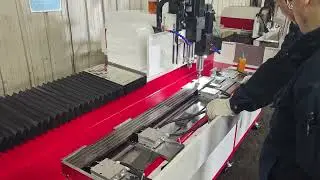 Friction drill drilling and tapping of multiple Steel square tubes pneumatic clamping 2 spindles
