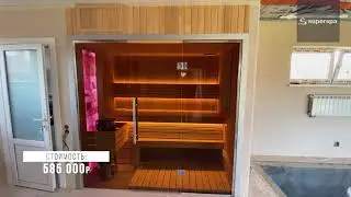 Финская сауна со стеклом в частном доме - 