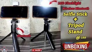 Unboxing of Wireless Bluetooth Selfie Stick Tripod Stand with Charging Led flashlight 