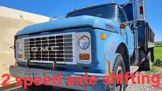 1972 GMC 6500 shifting a 2 speed rear axle 5spd trans 366 big block 4 barrel Holley carb farmtruck
