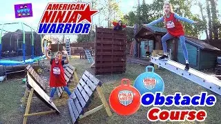 DAD BUILDS HUGE WOODEN AMERICAN NINJA WARRIOR JUNIOR KIDS BACKYARD OBSTACLE COURSE! SIS VS SIS!